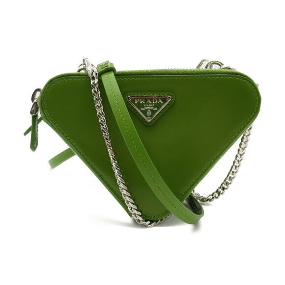 Prada Handbags - PRADA Shoulder Bag Accessory Handle Brushed Leather Green Bag